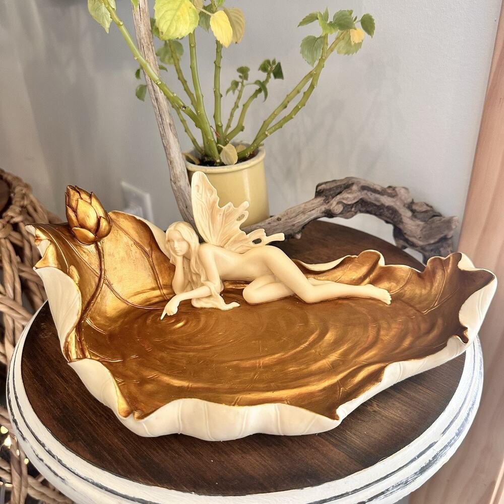 VTG Veronese A Fairy's Secret Place Golden Pond Sculpture Dish Art Nouveau(Flaw)